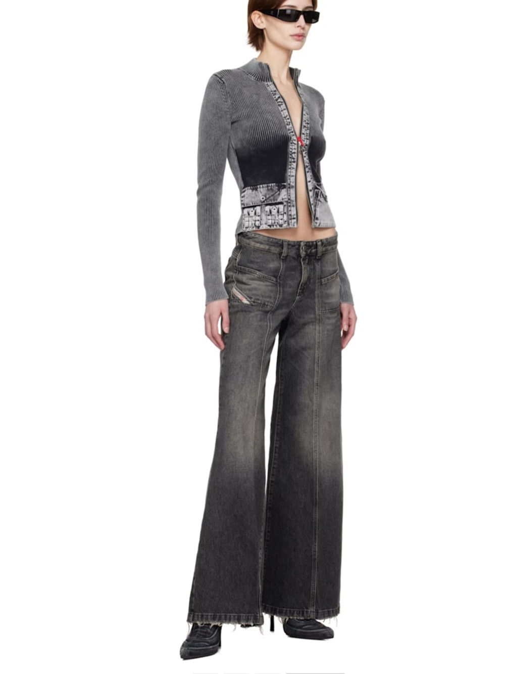 NEW W TAGS Diesel AKI-d Washed Charcoal Wide-Leg Jeans